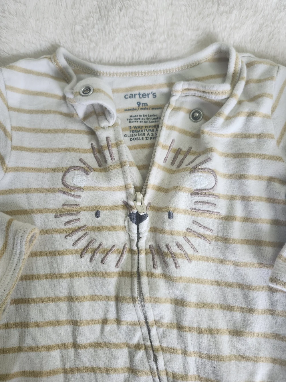 Striped Baby One-Piece Footed Pajamas - Blue Little Brother & Cream Lion